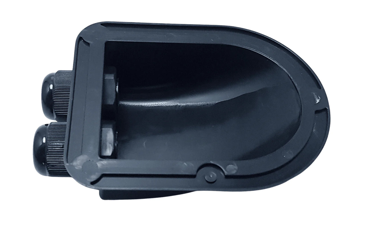 Underside of entry cover displaying perimeter bonding flange and internal locking nuts