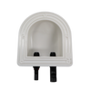Underside of the cable entry gland showing mounting flange, screw holes and hollow cavity