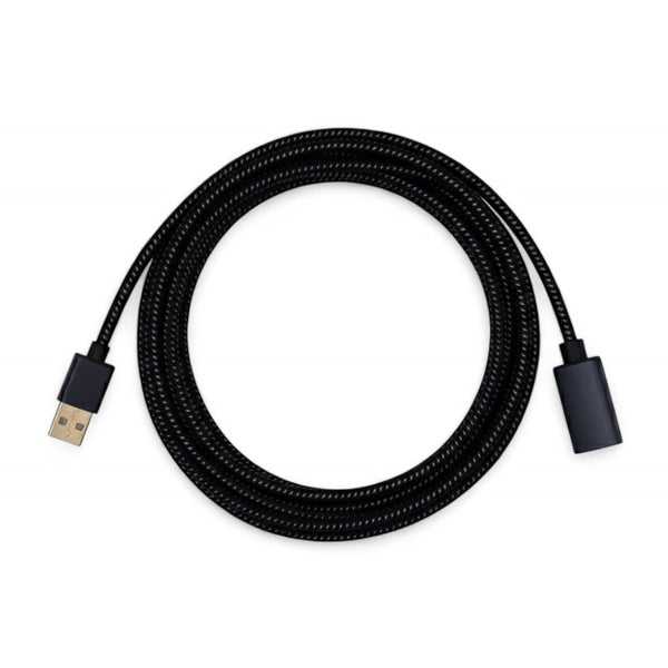 Coiled black braided USB-A male to female extension cable