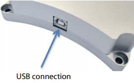 Close-up of the USB configuration port on the side of the DC-DC converter