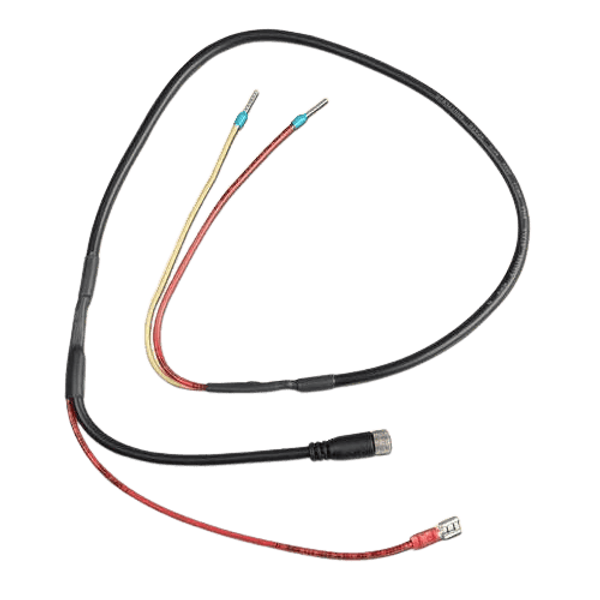 Alternator control cable with pre-terminated wire ferrules, a barrel connector, and a red ring terminal