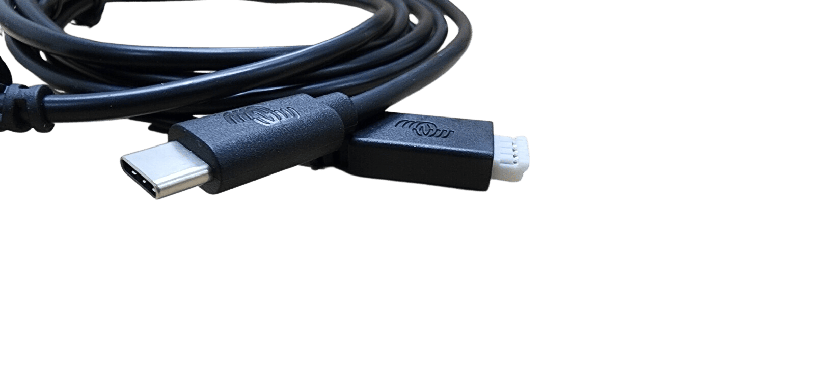 Close-up of the VE.Direct 4-pin plug and the USB-C interface connector