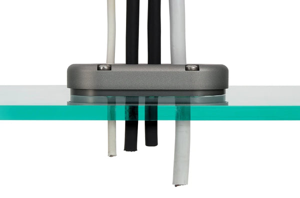 Side view of the cable seal installed on a transparent surface showing the internal seal