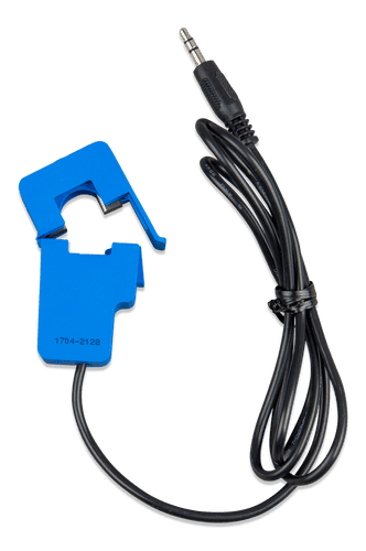 Blue split-core current transformer with 20m cable and 3.5mm jack connector