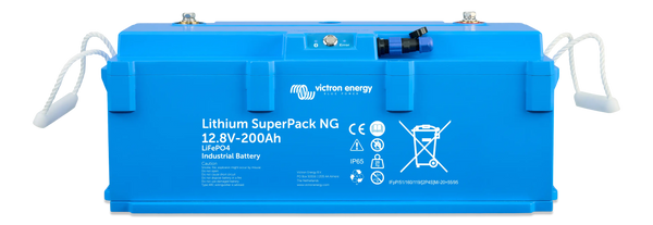 Front-on view of the Victron 12.8V 200Ah Lithium SuperPack NG battery