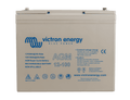 Front view of Victron 12V 100Ah AGM Super Cycle battery featuring grey casing and M6 terminal bolts