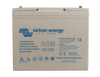 Front view of Victron 12V 100Ah AGM Super Cycle battery featuring grey casing and M6 terminal bolts