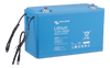 Side perspective of Victron 12.8V 100Ah Smart lithium battery in blue enclosure