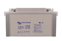 Front view of Victron 12V 130Ah AGM deep cycle battery showing capacity and specifications label