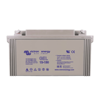 Front view of Victron 12V 130Ah gel battery showing terminal bolts and technical labels