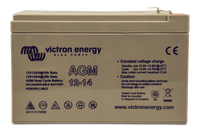 Front view of Victron 12V 14Ah AGM deep cycle battery showing specifications