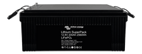 Angled top view of lithium battery highlighting terminals and product label