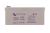 Front view of 12V 220Ah AGM deep cycle battery showing specifications and certifications