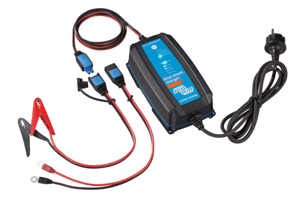 Victron 12V 25A battery charger with included battery clamps, M8 eyelet connectors and AU/NZ mains plug