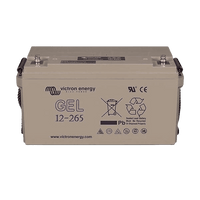 Grey Victron 12V 265Ah deep cycle gel battery with rope handles and M8 terminals
