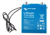 Front view of Victron 12.8V 50Ah lithium battery with M8 terminals and BMS connection cables