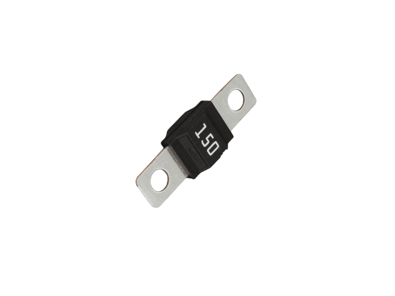 150A MIDI fuse featuring black housing and silver-coloured bolt-down metal terminals