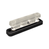Perspective view of a Victron 150A busbar with its clear protective cover fitted