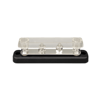 Victron 150A 4-terminal busbar with clear polycarbonate cover on black base