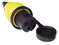 Yellow 16A shore power plug with 3-pin female connector and tethered protective cap