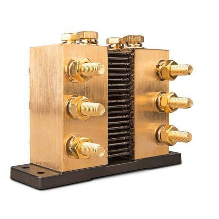 High-capacity Victron DC shunt with brass blocks and M10 threaded terminals for current measurement