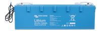 Front view of blue Victron 25.6V 100Ah Smart LiFePO4 lithium battery with M8 terminals and BMS cables