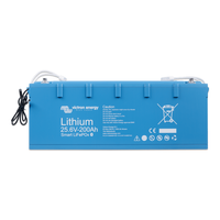 Front view of blue Victron 24V 200Ah Smart LiFePO4 battery with M8 terminals and BMS cables
