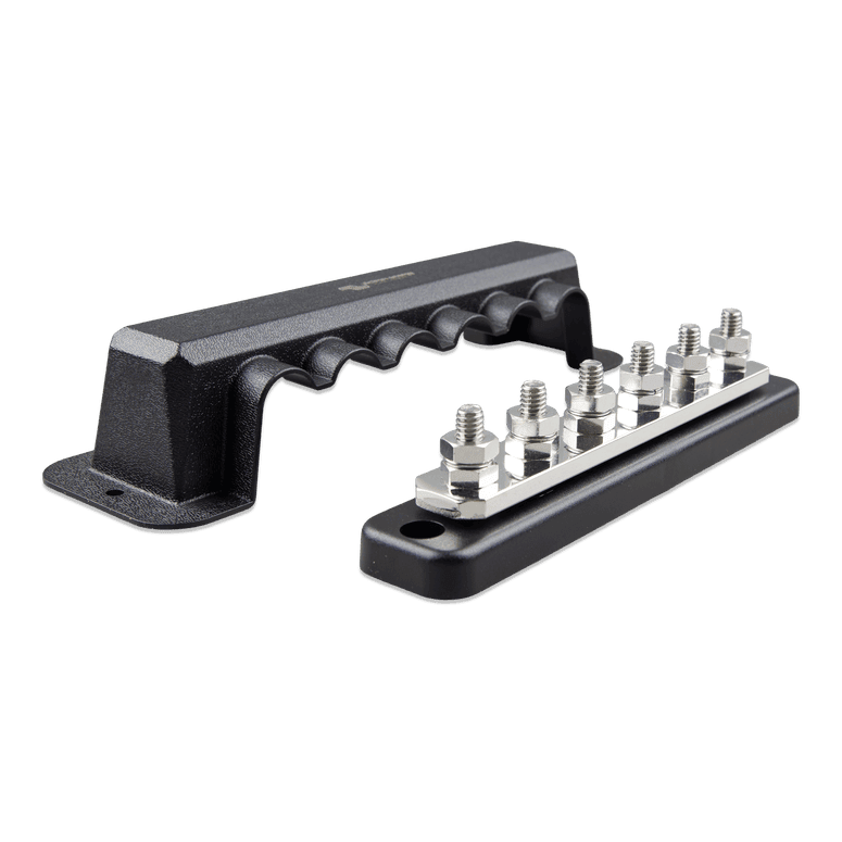 250A busbar with 6 stainless steel terminal studs and black protective cover