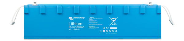Front view of the blue Victron Smart NG 25.6V 300Ah lithium battery