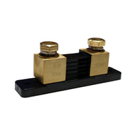 Victron 500A 50mV DC current shunt with brass terminal blocks and black mounting base
