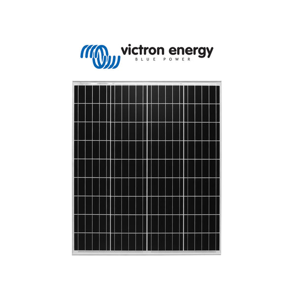 Front view of a 90W monocrystalline solar panel in a silver aluminium frame