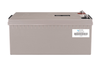 Rear side of the 12V 220Ah AGM battery with product barcode and SKU label