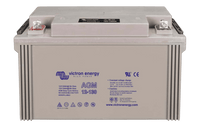 Top-angled view of Victron AGM battery showing bolt-down terminals and integrated carrying handles
