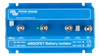 Top view of the battery isolator casing showing terminal labels and LED indicator