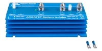 Victron Argo FET 200A battery isolator with blue aluminium heatsink and M8 terminals