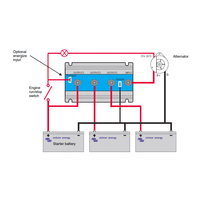 Wiring diagram for Victron Argo FET isolator connecting alternator to starter and auxiliary batteries