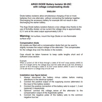 Product information sheet for Argodiode battery isolator series detailing Schottky diode features