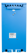 Rear view of 100A autotransformer with technical specification label and mounting slots