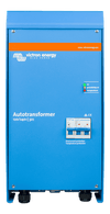 Front view of the blue Victron Autotransformer 32A featuring status LEDs and a circuit breaker