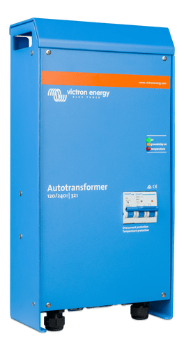 Right-angled front view of the 32A Victron Autotransformer showing the side mounting points