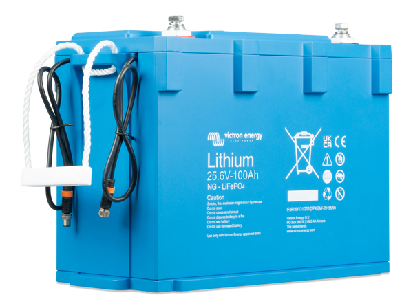 Close-up of integrated BMS communication cables on the 24V 100Ah lithium battery