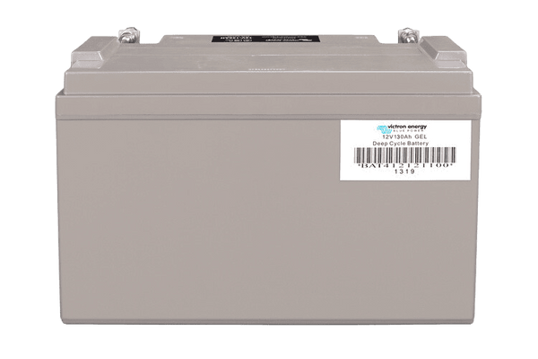 Rear of Victron battery housing showing manufacturer barcode and product label
