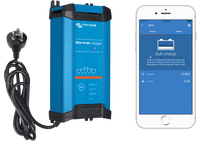 Victron Blue Smart IP22 12V 15A battery charger with Australian plug and smartphone app interface