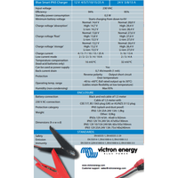 Technical specification table for Victron Blue Smart IP65 charger range