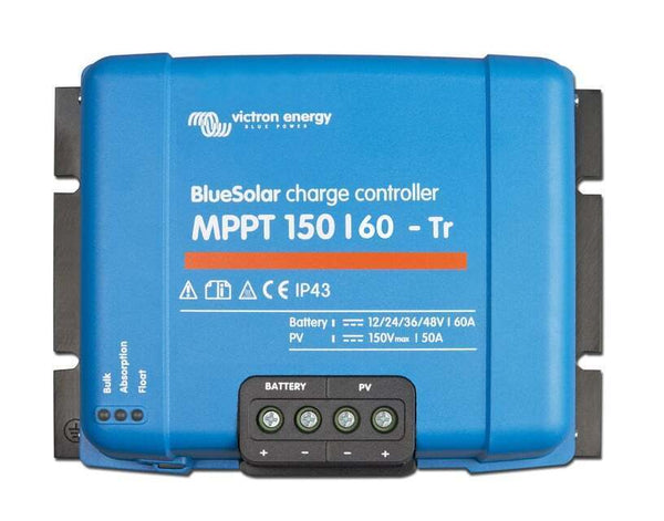 Front view of blue Victron BlueSolar MPPT 150/60-Tr solar charge controller
