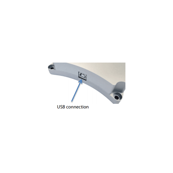 Close-up view of the integrated USB programming port on the side of the converter