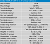 Specification table for Victron 150A 2P busbar including voltage and material details