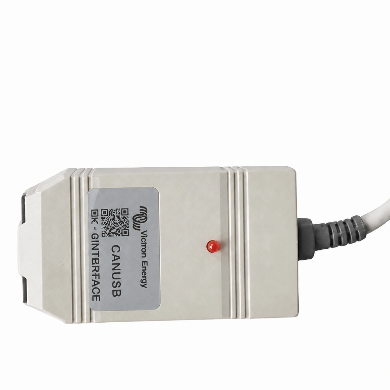 White Victron CAN-USB interface cable with integrated converter box and status LED indicator