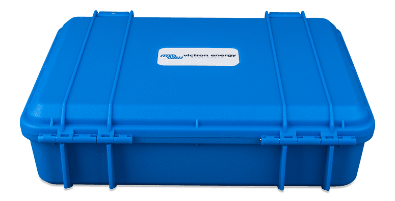 Rear view of the Victron carry case showing sturdy integrated hinges