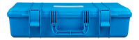 Side profile of the blue carry case showing the sturdy handle and dual latches